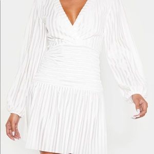 V-neck, long sleeve white dress
